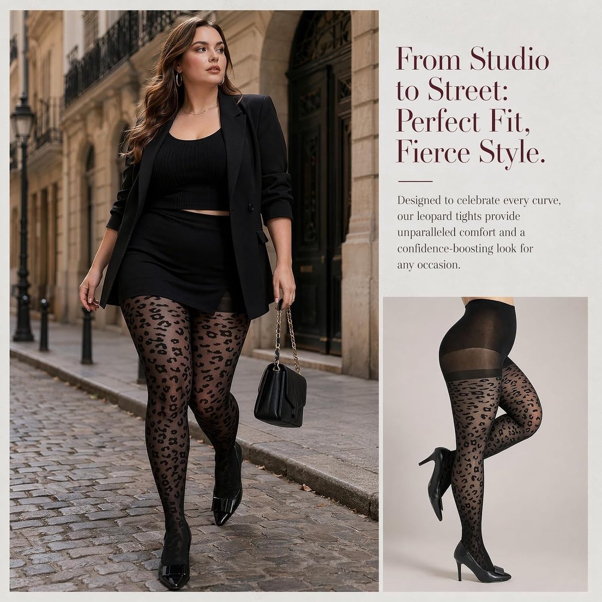 Ondoorzichtige panty voor dames in grote maten met luipaardpatroon, elastische plus size panty voor gebogen benen en extra comfort