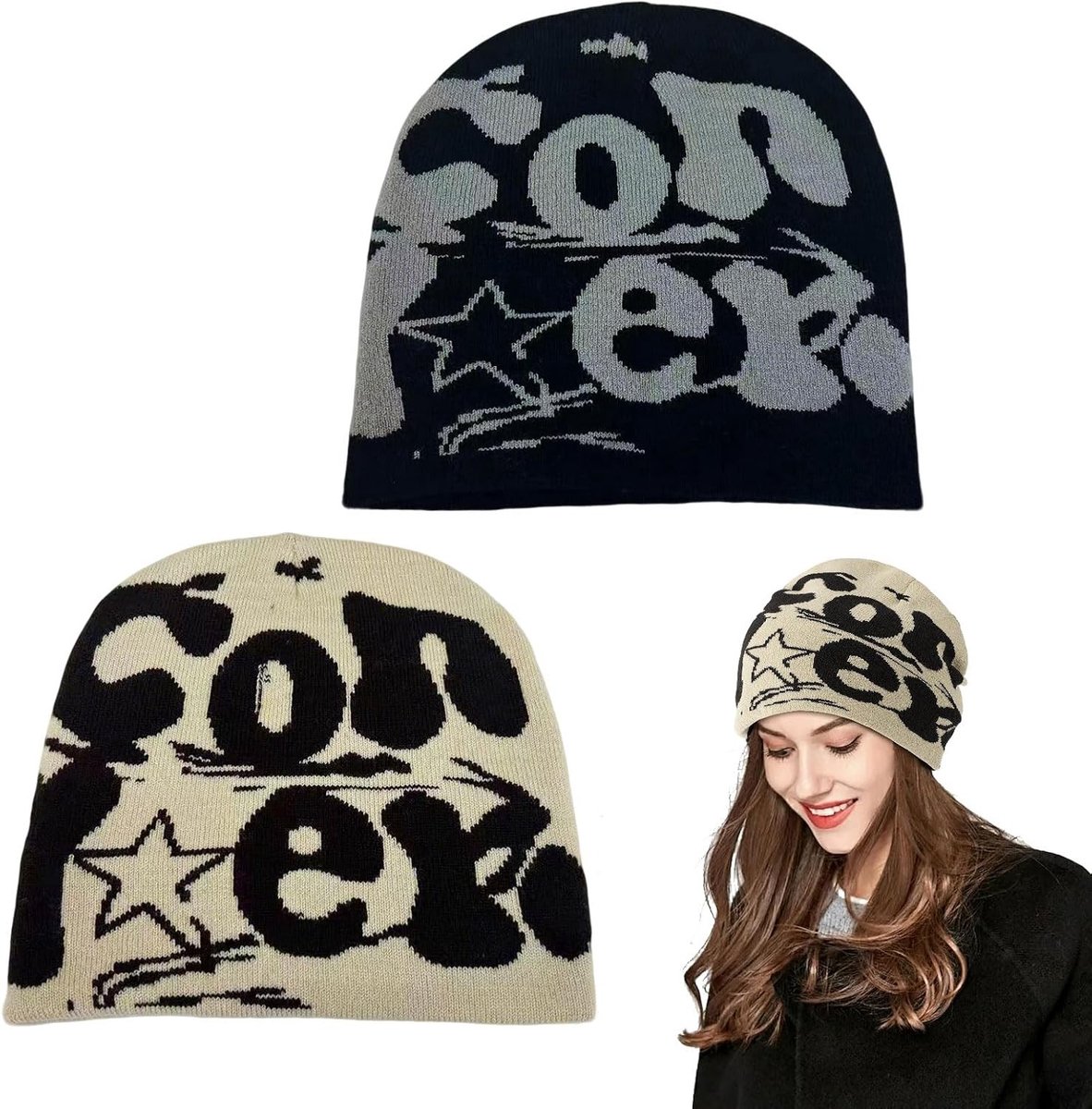 Set van 2 Hip-Hop Y2K Beanies voor Mannen en Vrouwen - Trendy, Comfortabel en Warm Accessoire