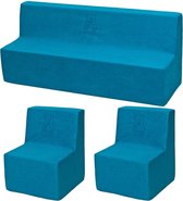 Zachte Foam meubels borduurwerk set: 2xbank + Bank voor kinderen, kinderen, comfortabel, ontspannen - Blauwe