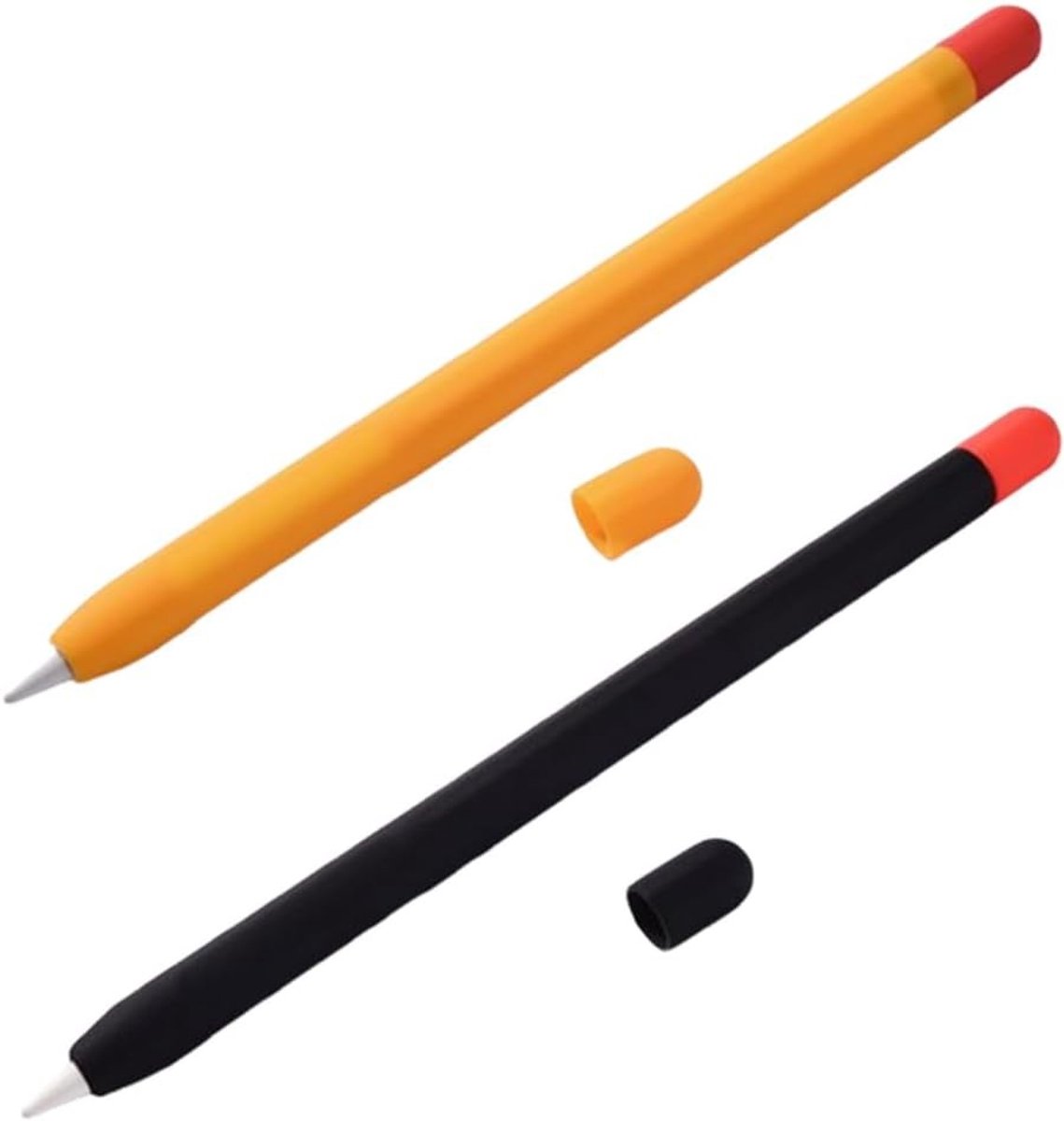 Ultra Dunne Siliconen Hoes voor Apple Pencil - Beschermende Case voor 2e Generatie en Pro - 2 Stuks, Zwart en Oranje, Ideaal voor Creatieve Professionals