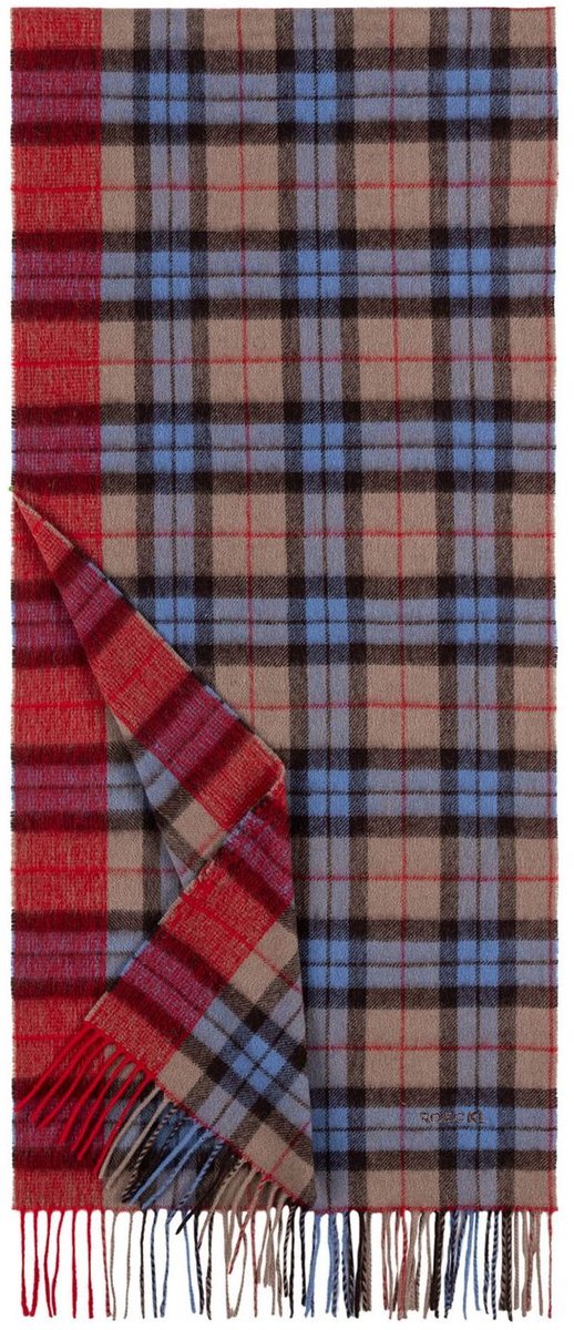 ROECKL sjaal Stripe Tartan 40x180 Taupe / Bleu veelkleurig