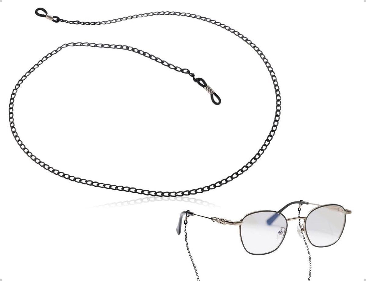 Non-slip brillenkoord voor heren en dames, metalen brillenketting geschikt voor thuis, werk en sportactiviteiten (Zwart)