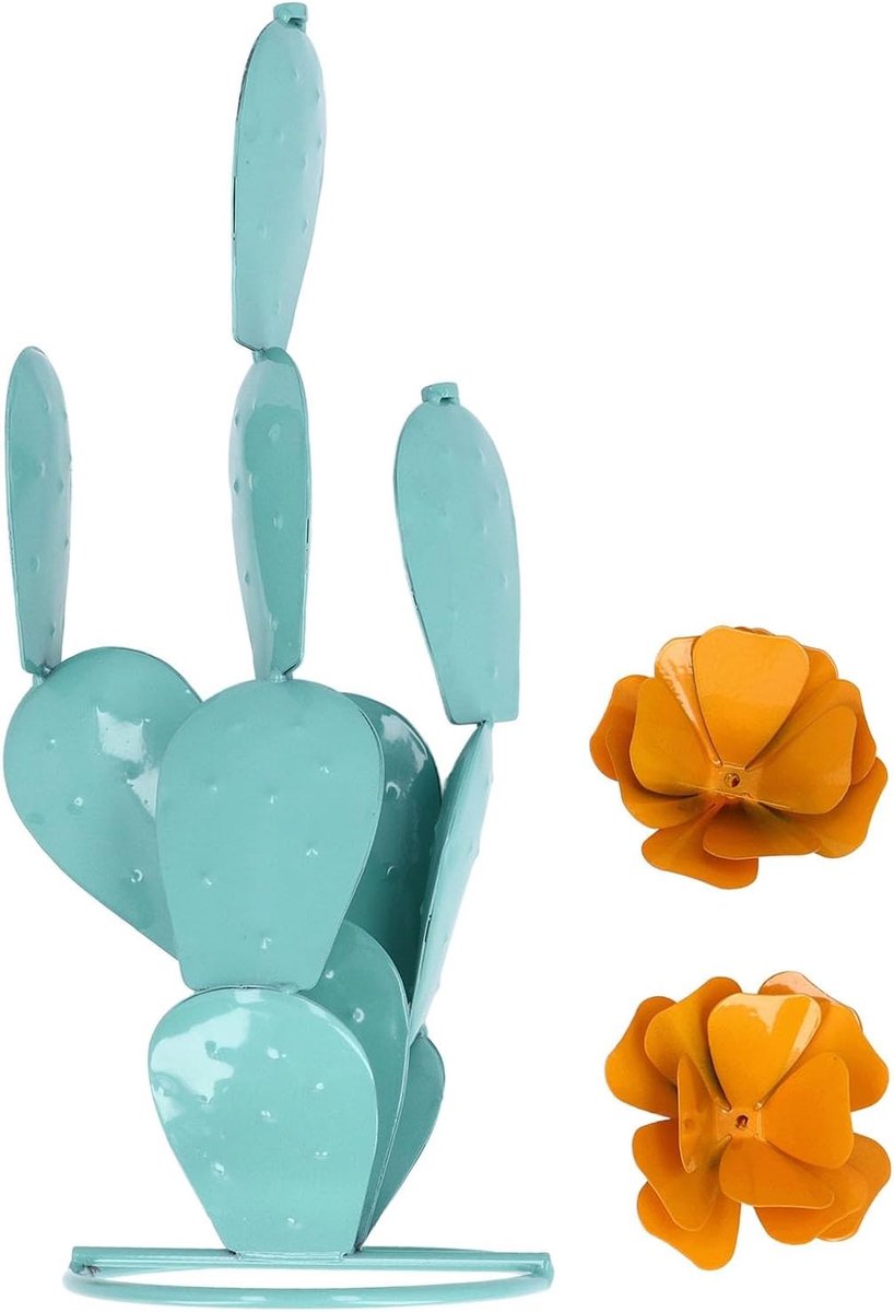 Decoratieve Cactus Beeld voor Tuin en Patio, Eenvoudig te Installeren Prickly Pear Sculptuur met Bloemen voor Buitenruimte