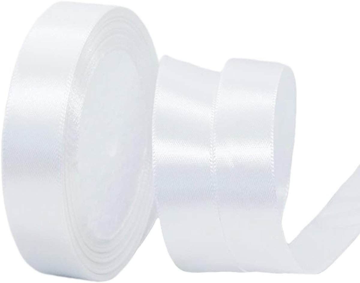 20mm Dubbelzijdig Satijnlint Wit voor Cadeauverpakking en Creatief Gebruik, 22M Lang, Ideaal voor Kerst, Valentijnsdag en Bruiloften
