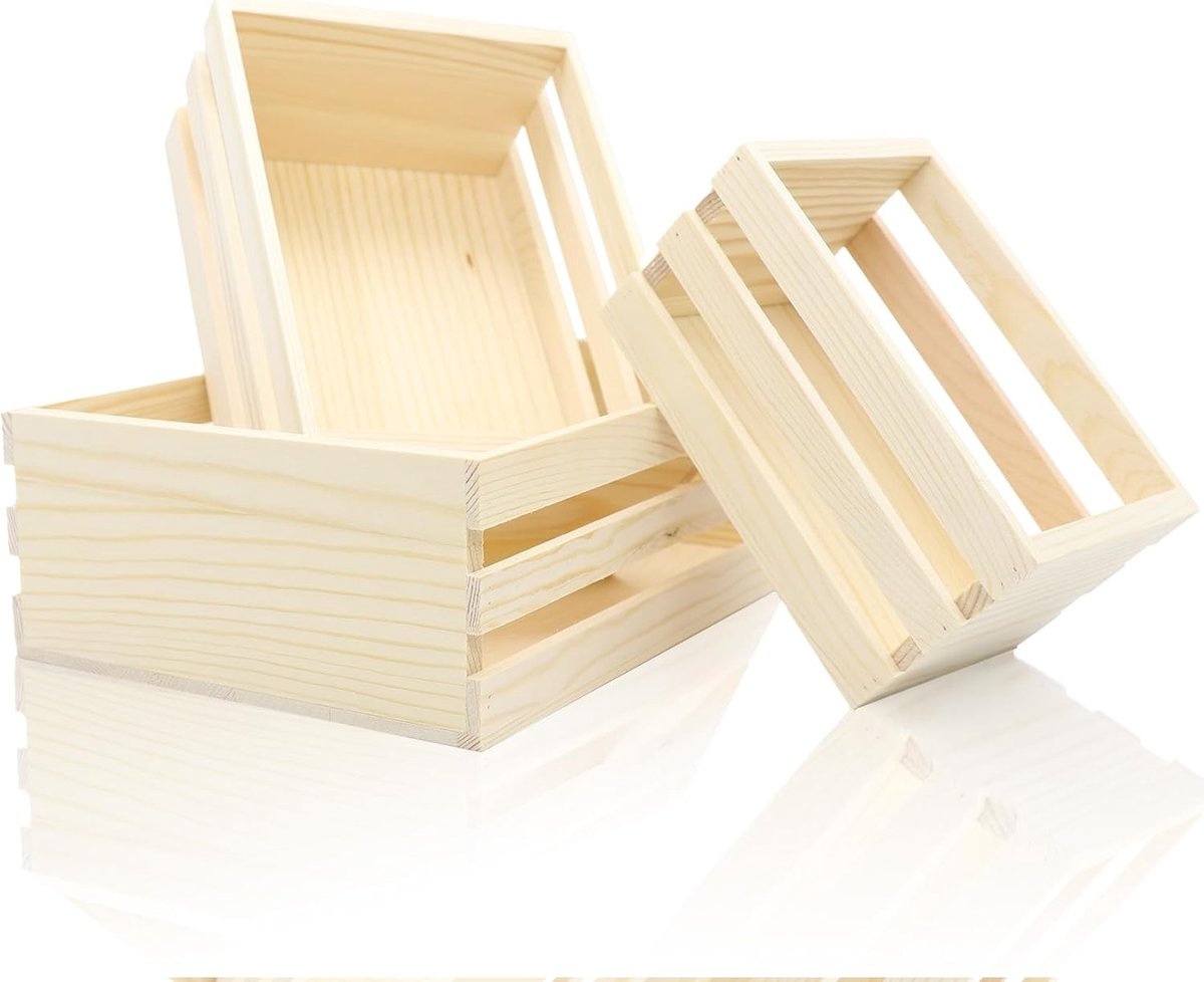 Set van 3 kleine houten opbergdozen voor sieraden, knutselspullen en accessoires