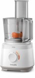 Wit Philips keukenmachine met 700 W vermogen en een transparante kan met maataanduidingen.