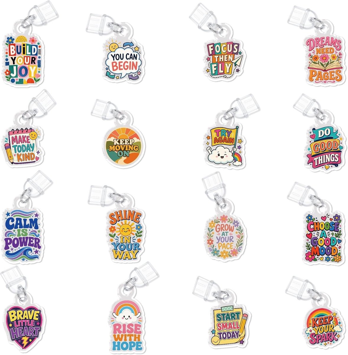 Inspirerende Quotes Dust Plugs Set van 16 Stuks, Positieve Acryl Type C Anti-Dust Accessoires voor E-Readers en Boekenliefhebbers