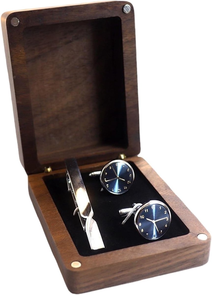 Manchetknopbox van walnoothout, stijlvolle opbergdoos voor dasspelden en sieraden, perfect voor jubileumfeesten en cadeauverpakkingen