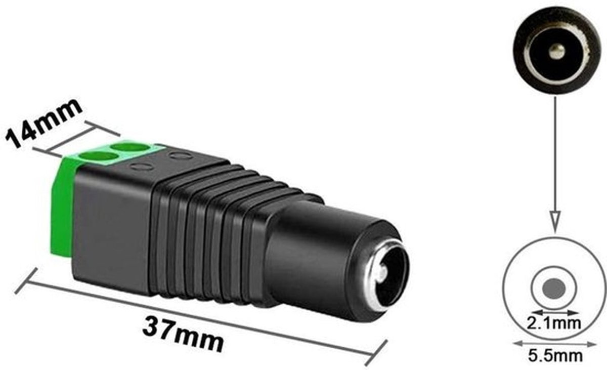 - 40 Stuks DC Stekker - 12 V / 24 V DC Bus - Ideaal voor CCTV-camera's - Groen - Schroefklemmen - Geschikt voor LED RGB Strips