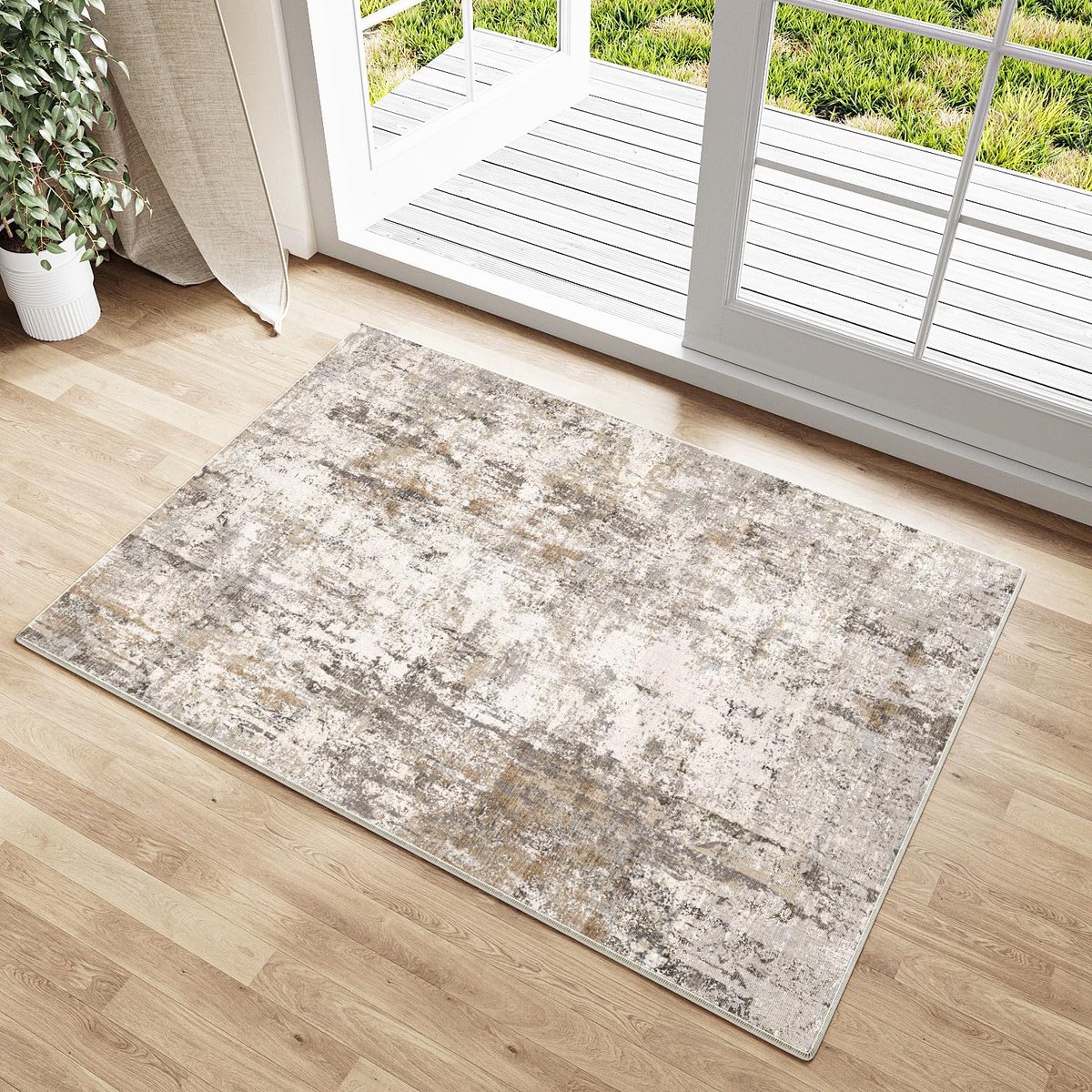 Vloerkleed - 60 x 90 cm - Polypropeen - Laagpolig - Modern - Antislip - Bruin en Grijs