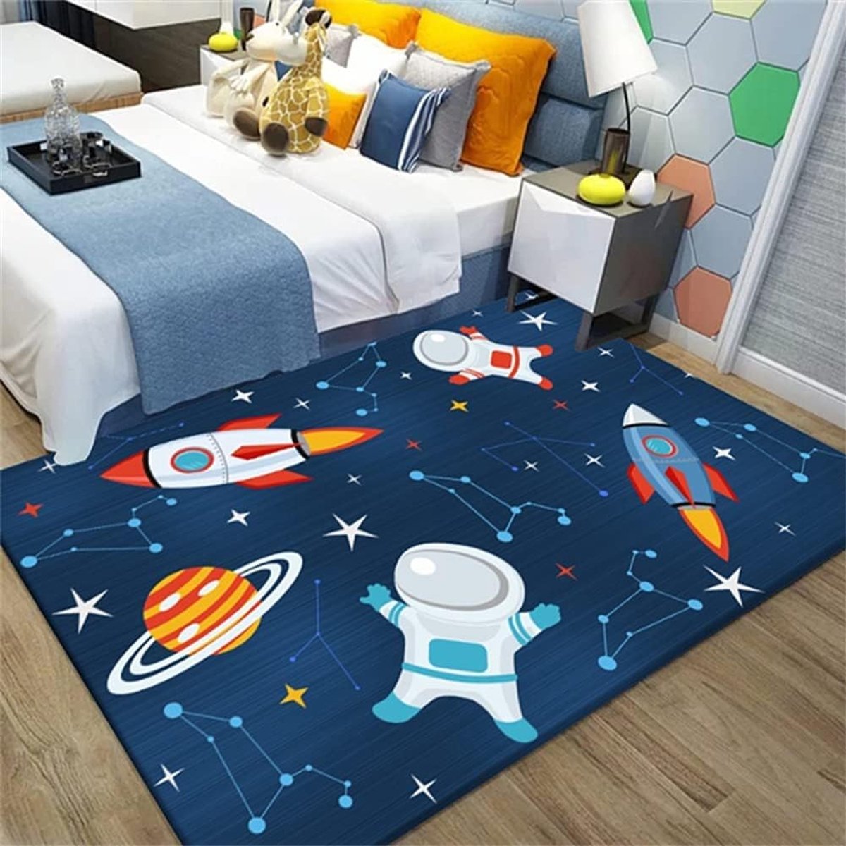 Speelkleed - 80 x 160 cm - Modern - Antislip - Machinewasbaar - Blauw en Zwart