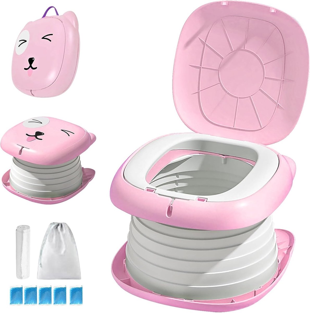 Vouwbaar Toiletzitje voor Kinderen, Reis Potty voor Auto en Buiten, Handig voor Kamperen en Thuis, Compact en Draagbaar, Kindertoilet in Roze, Veilig en Comfortabel