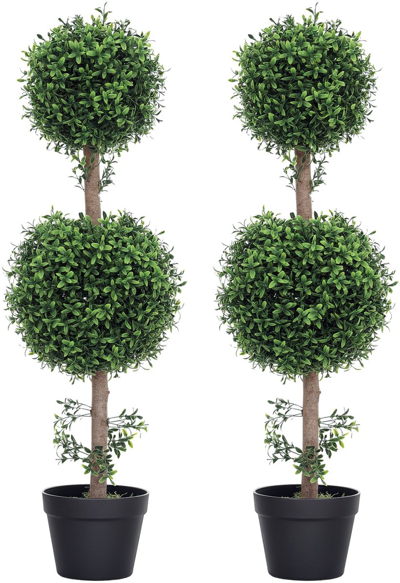Homcom Kunstplant Buxus Bolvorm Set 2 Stuks - UV Bestendig - Groen Grün