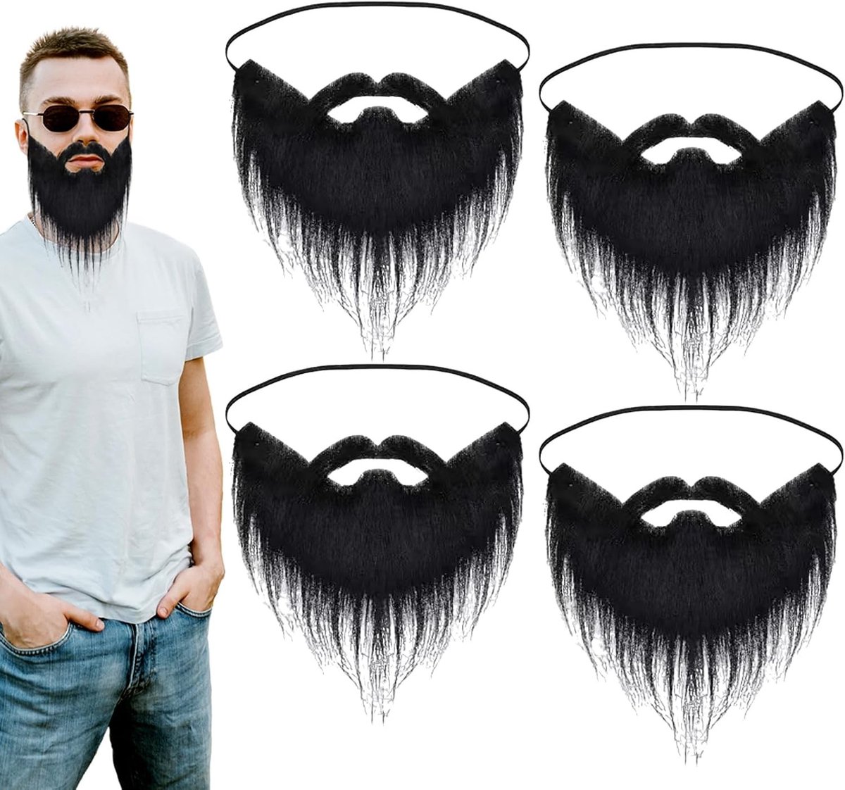 4 Stuks Neppetjes voor Feestjes, Grappige Snorren voor Mannen, Halloween Baard voor Kostuumfeesten, Accessoires voor Verkleedpartijen