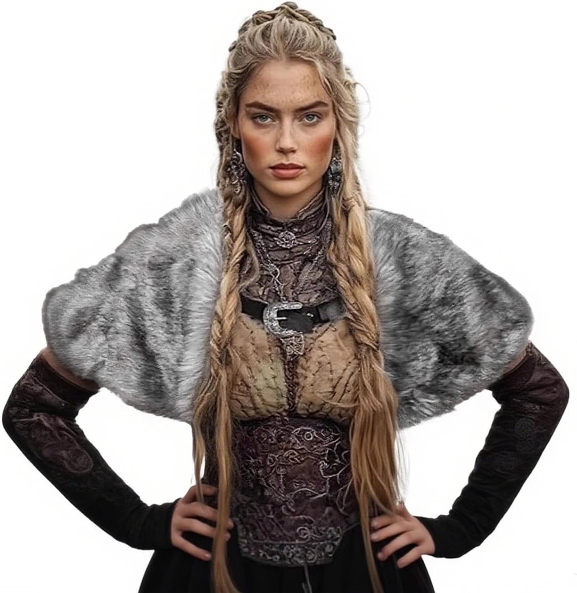 Viking kunstbont kraag voor dames, verstelbare bont sjaal voor Halloween, carnaval en LARP kostuums