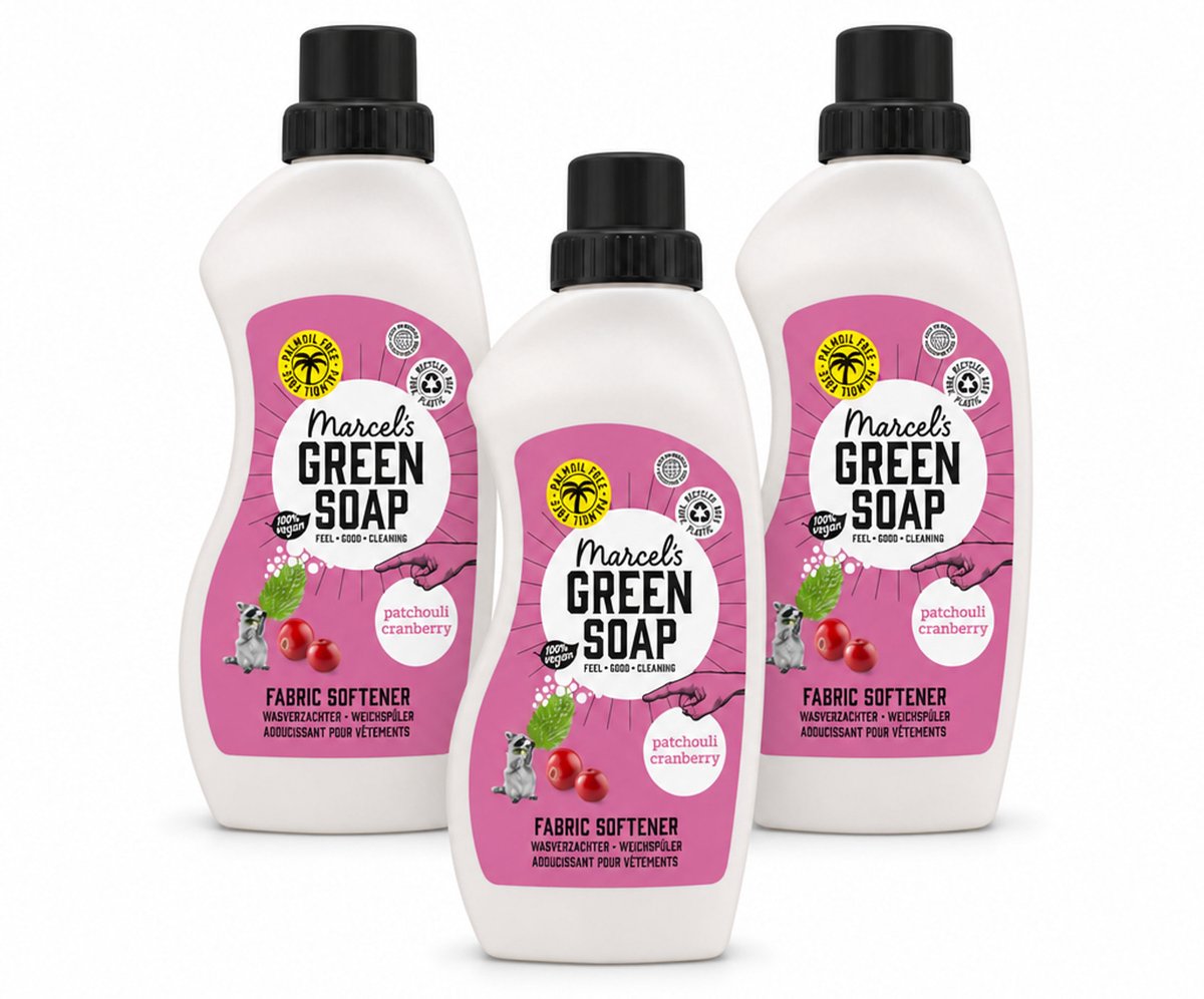 3 x Marcel's Green Soap - Wasverzachter - Patchouli & Cranberry - Zachte frisheid - 30 Wasbeurten - 750 ml - Bulkverpakking - 3 stuks