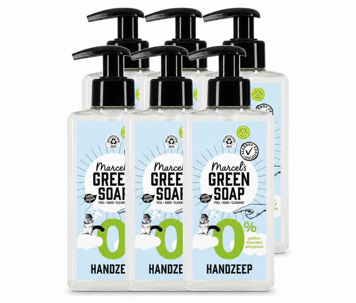 6 x Marcel's Green Soap - Handzeep 0% - Zachte verzorging - 250 ml - Voordeelverpakking - 6 stuks