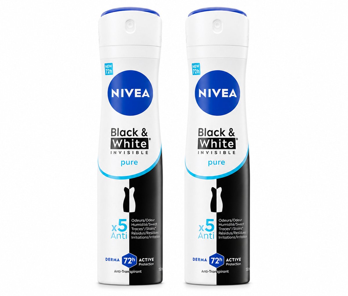 2 x NIVEA – Deodorant Spray – Black & White Invisible Pure – 150 ml - Bulkverpakking - 2 stuks
