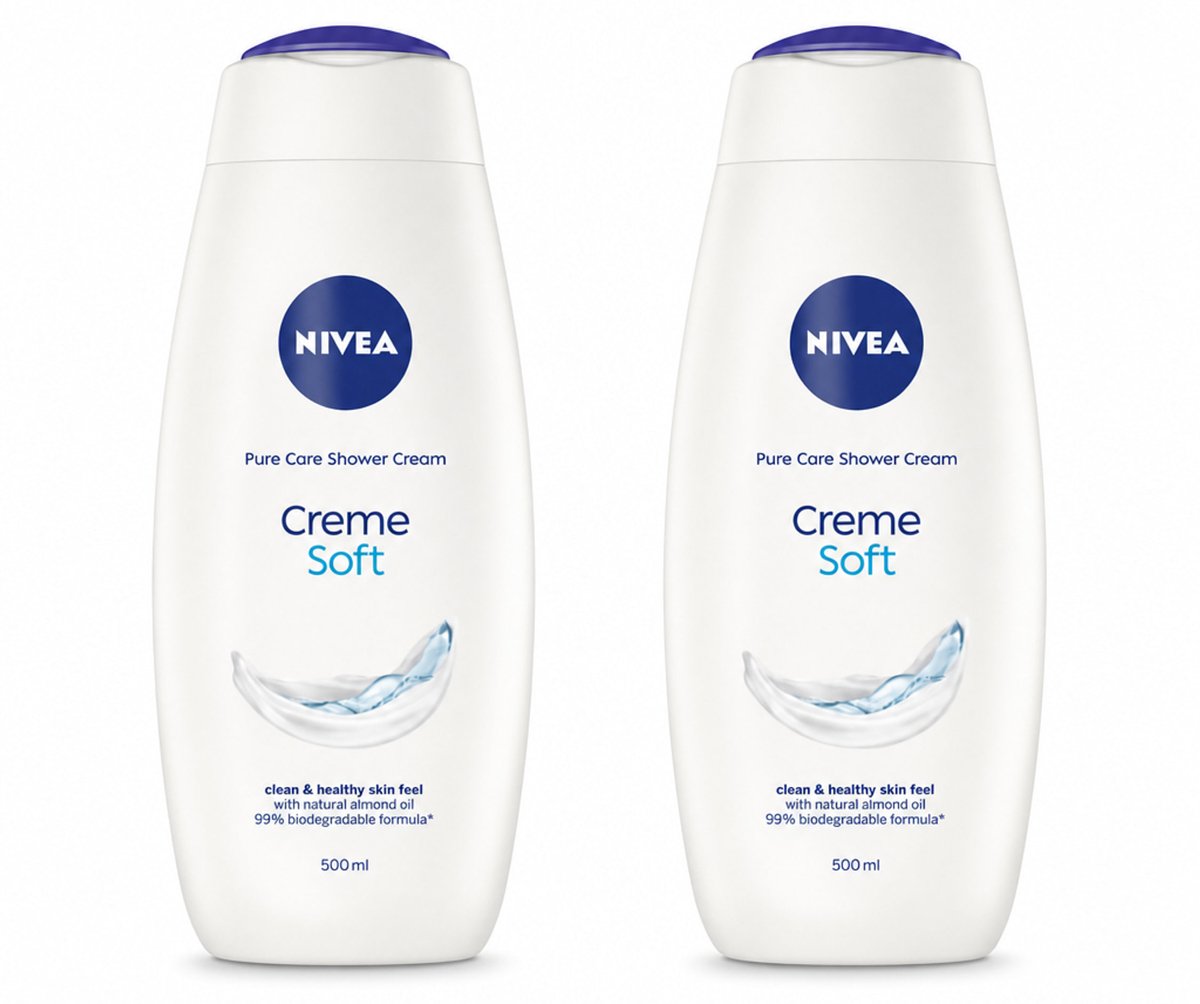 2 x NIVEA - Douchecrème - Zacht - Huidbeschermend - Amandelolie - 500 ml - Bulkverpakking - 2 stuks