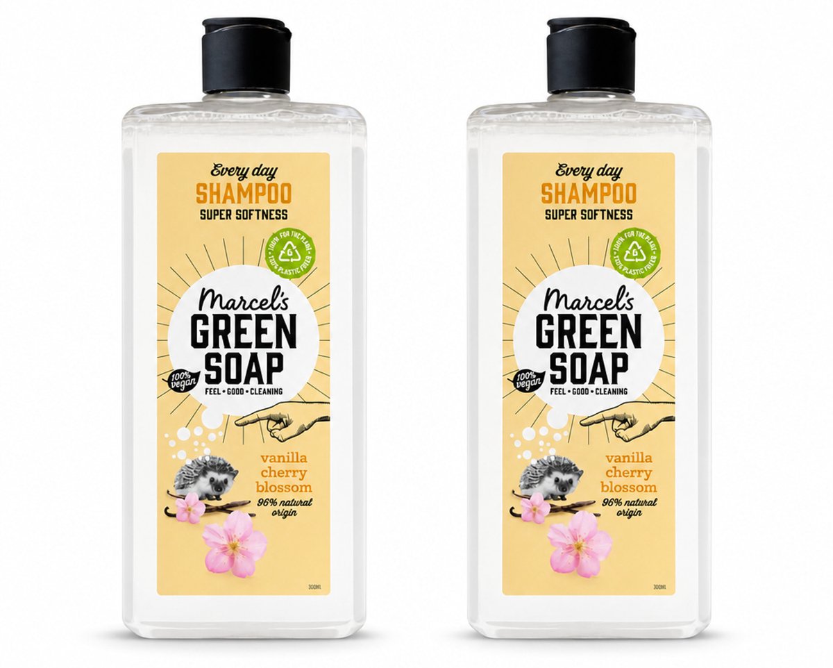 2 x Marcel's Green Soap - Every Day Shampoo - Vanilla & Cherry Blossom - Versterkt & verzorgt - 300 ml - Voordeelverpakking - 2 stuks