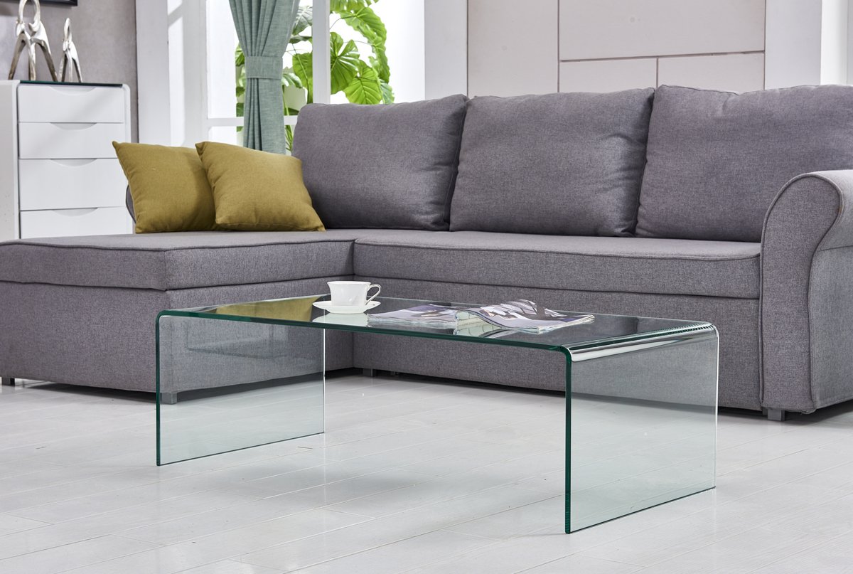 STILVORA Salontafel - Transparante Salontafel Van Gehard Gebogen Glas - Modern Voor Woonkamer, Bureau En Horeca - Glas - 100x50x35 Cm - Helder