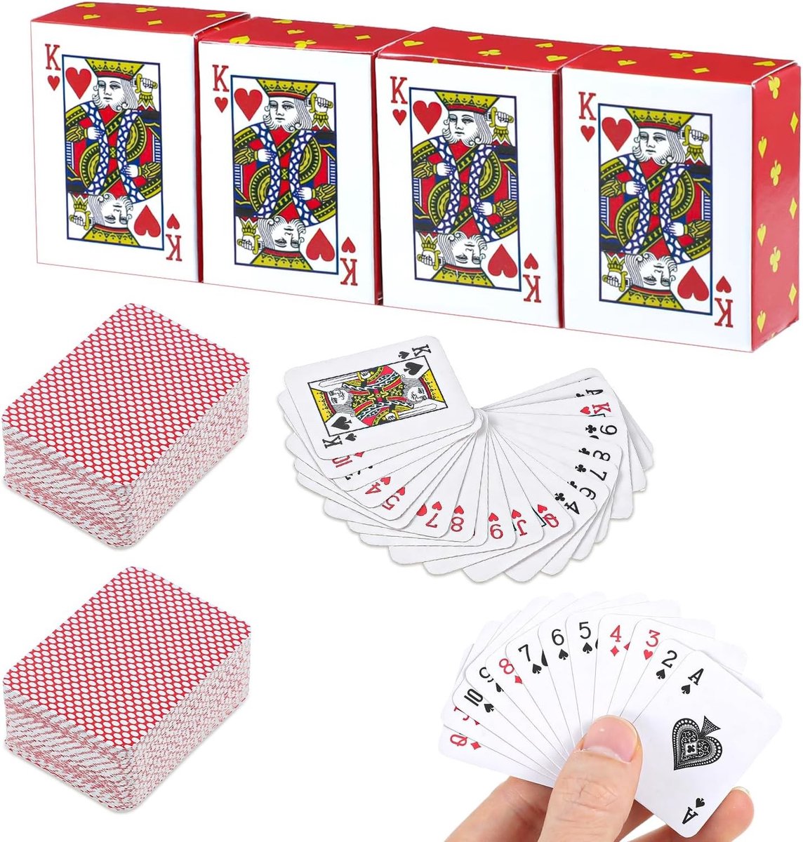 Set van 4 Mini Speelkaarten voor Poker en Bordspellen - Compacte Kaartenset voor Buiten, Picknicks en Gezinsactiviteiten (4.2 * 3.2 cm)