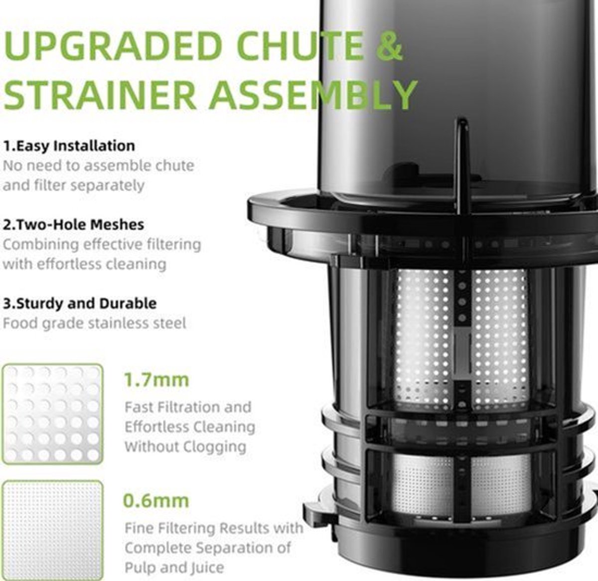 Slowjuicer - Juicer - Juice Maker - Sapcentrifuge - 78mm Voedselinvoer – 200W – 40-65RPM – Voor Hele Vruchten