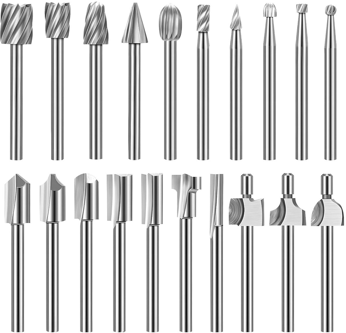 20-delige HSS Frees Cutter Set voor Houtbewerking, Metaalbewerking, Snijden en Boren met Carbide Roterende Cutter Pins