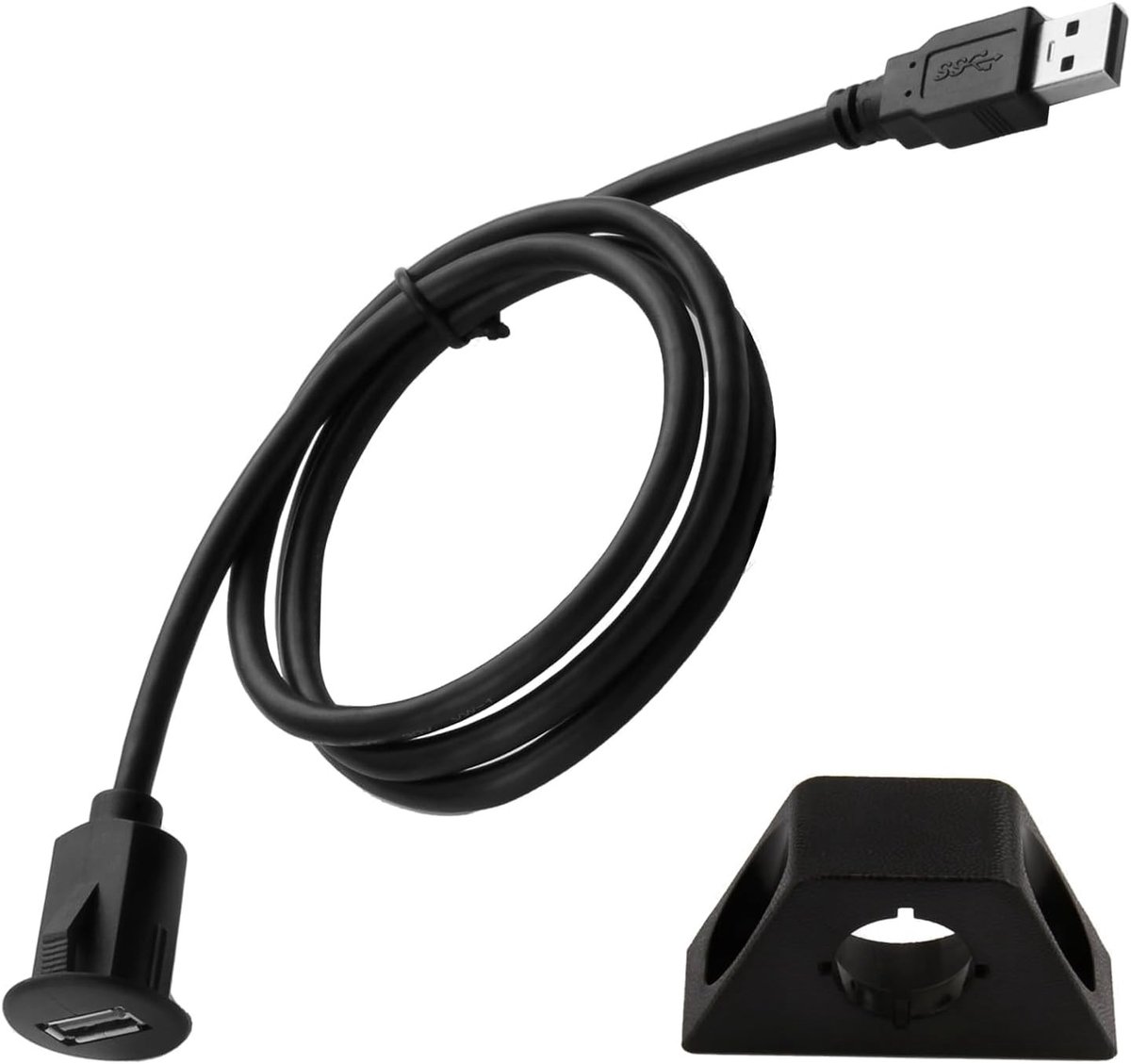1 Meter USB Oplaadkabel voor Auto, Boot en Motor - 10 Gbps, 5V/2A, Ronde Stekker, Flush Mount Adapter
