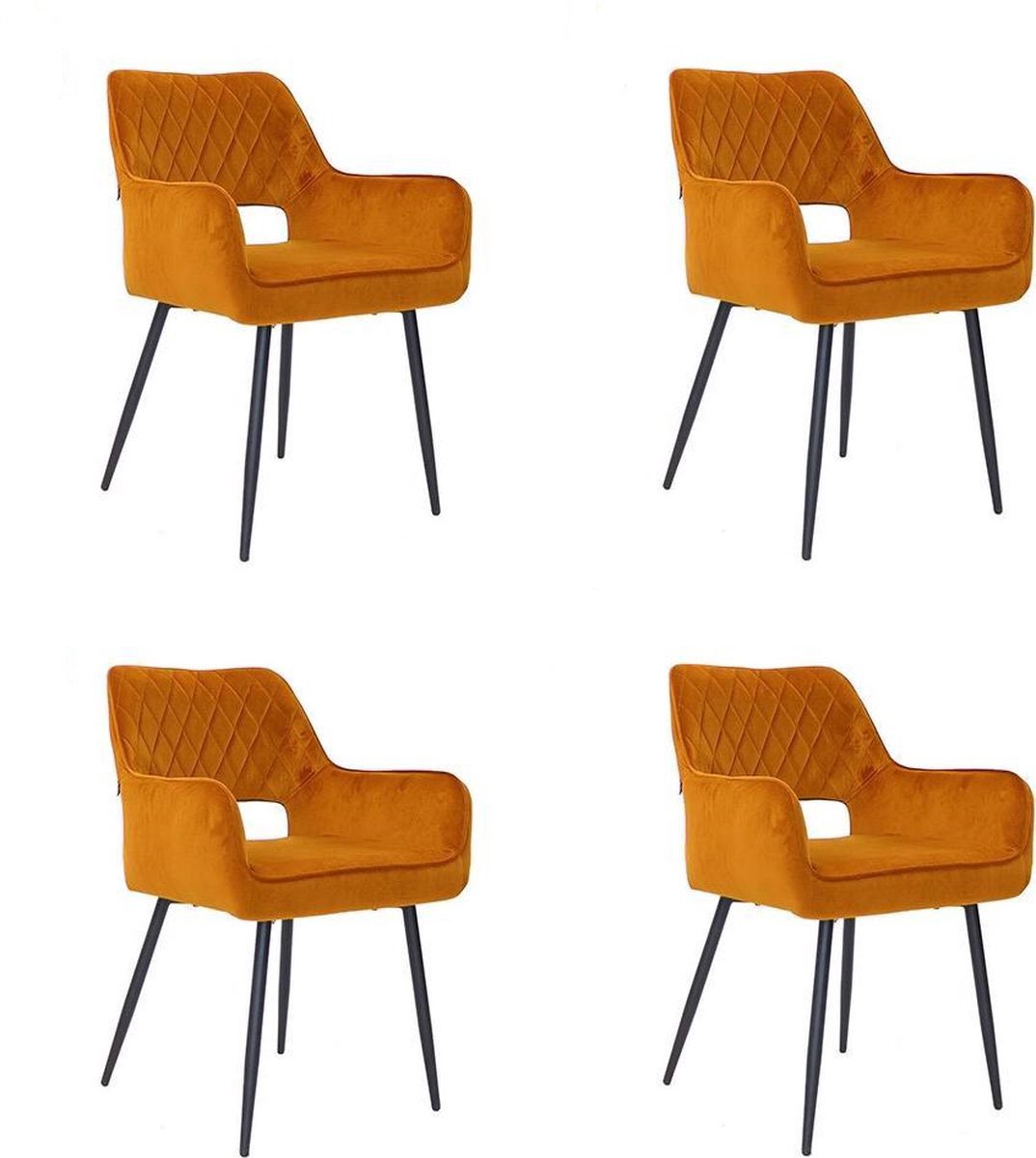 Bronx71® Velvet eetkamerstoel Mika okergeel - Eetkamerstoelen set van 4 - stoel