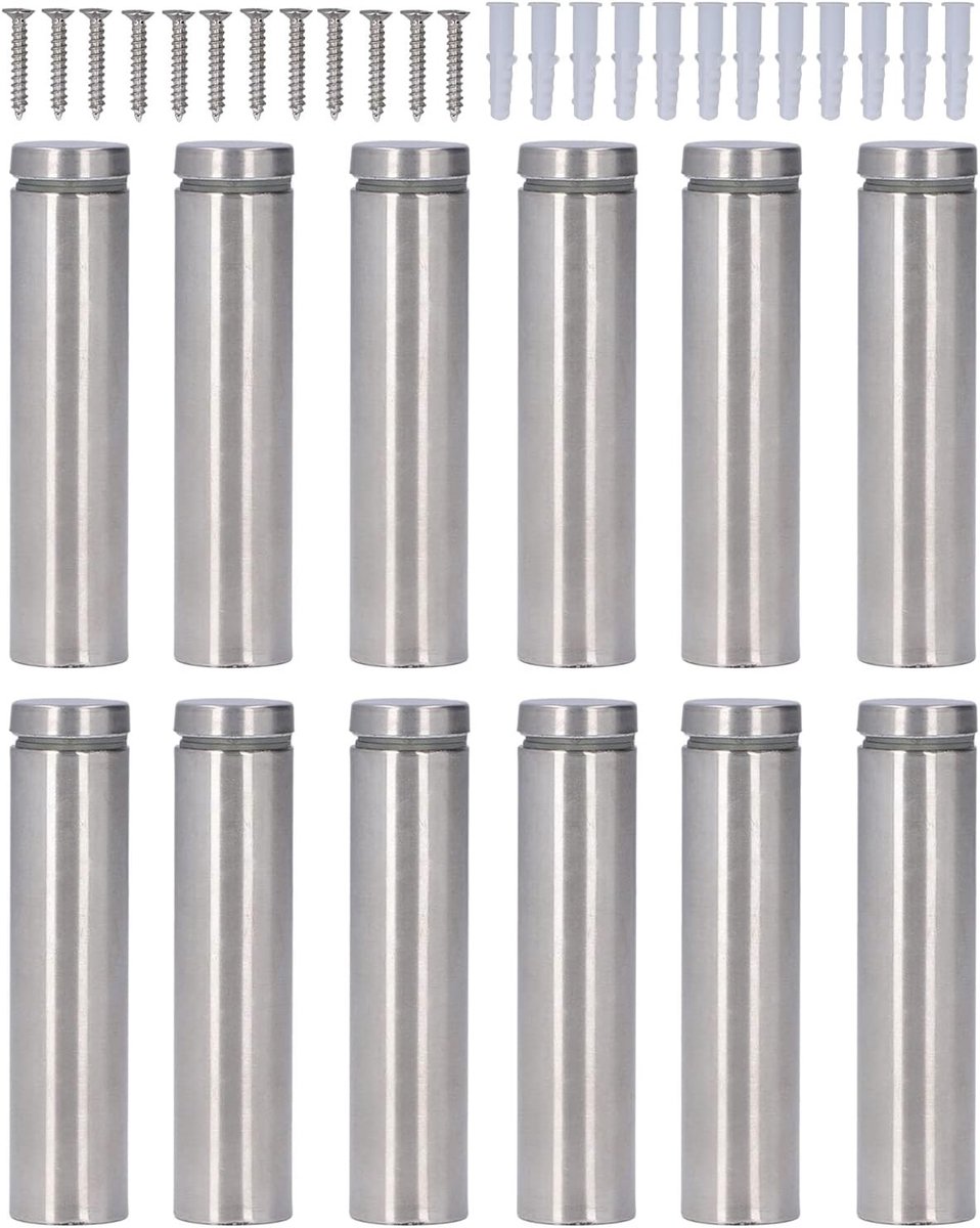 Roestvrijstalen afstandsschroeven 19x80 mm voor glazen borden, krasbestendig en ideaal voor fotolijsten