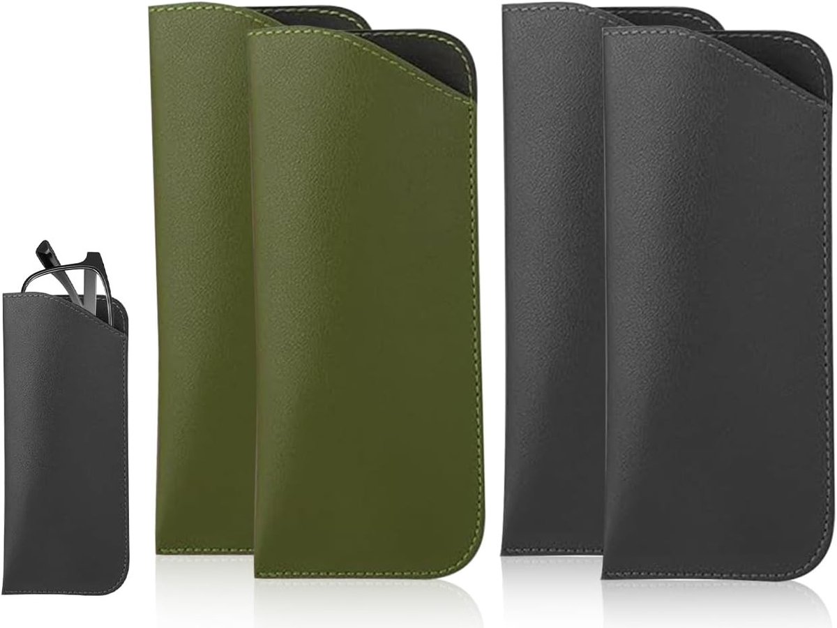 4 Stuks Zachte PU Leren Brilhoezen, Beschermende Covers voor Zonnebrillen en Leesbrillen, Draagbare Brilcases in Zwart en Groen, One Size