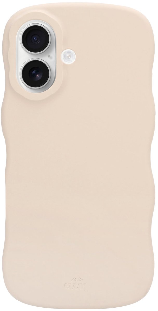 xoxo Wildhearts Silicone Wavy Case - Beige - Geschikt voor iPhone 16 - Golvend hoesje - Siliconen hoesje met golven - Wolken telefoonhoesje - Vlekbestendig - Crème / Beige