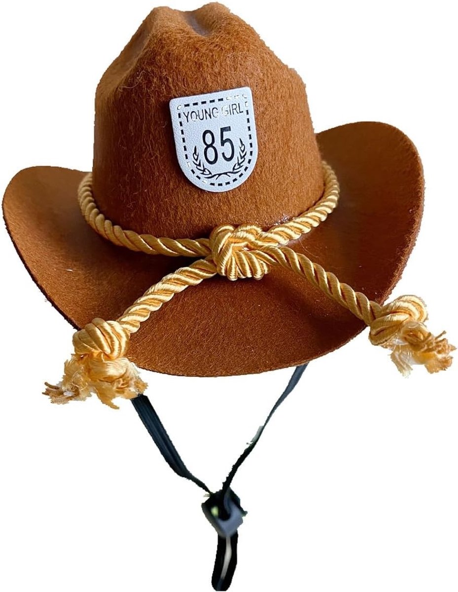 Mini Cowboy Hoed voor Honden en Katten - Festival Kostuum Accessoires voor Kleine Huisdieren, Bruin met Gele Touw, Perfect voor Feestjes en Fotoshoots