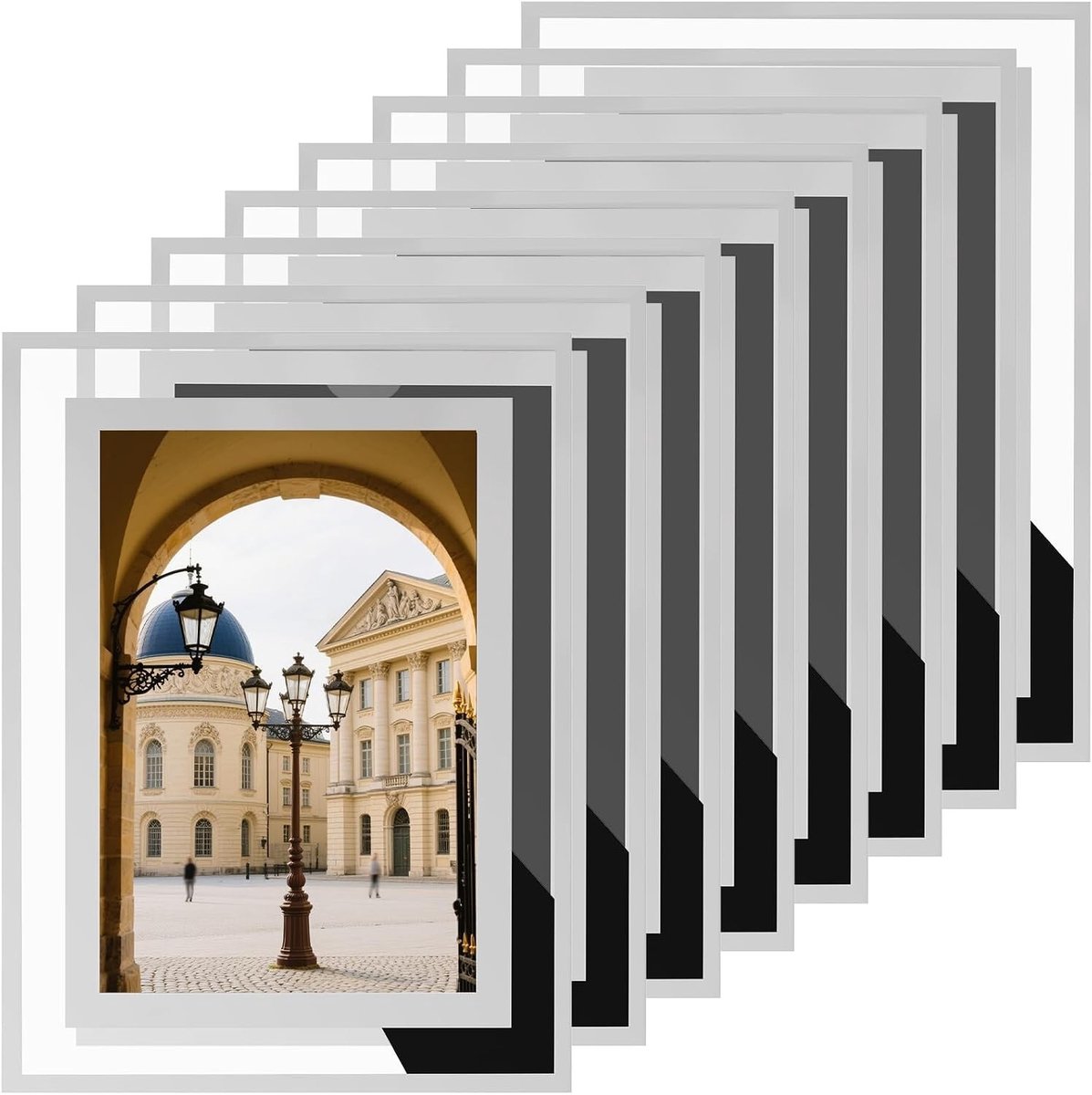 Set van 8 Glazen Fotolijsten 6 x 4 Inch, Zilver Spiegel Effect, Perfect voor Tafelweergave en Hu decoration