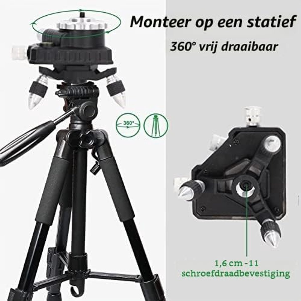 360° Niveau-aanpassingsbasis Draaibare Fijnafstemmingsadapter voor Lijnlaser-statiefconnector