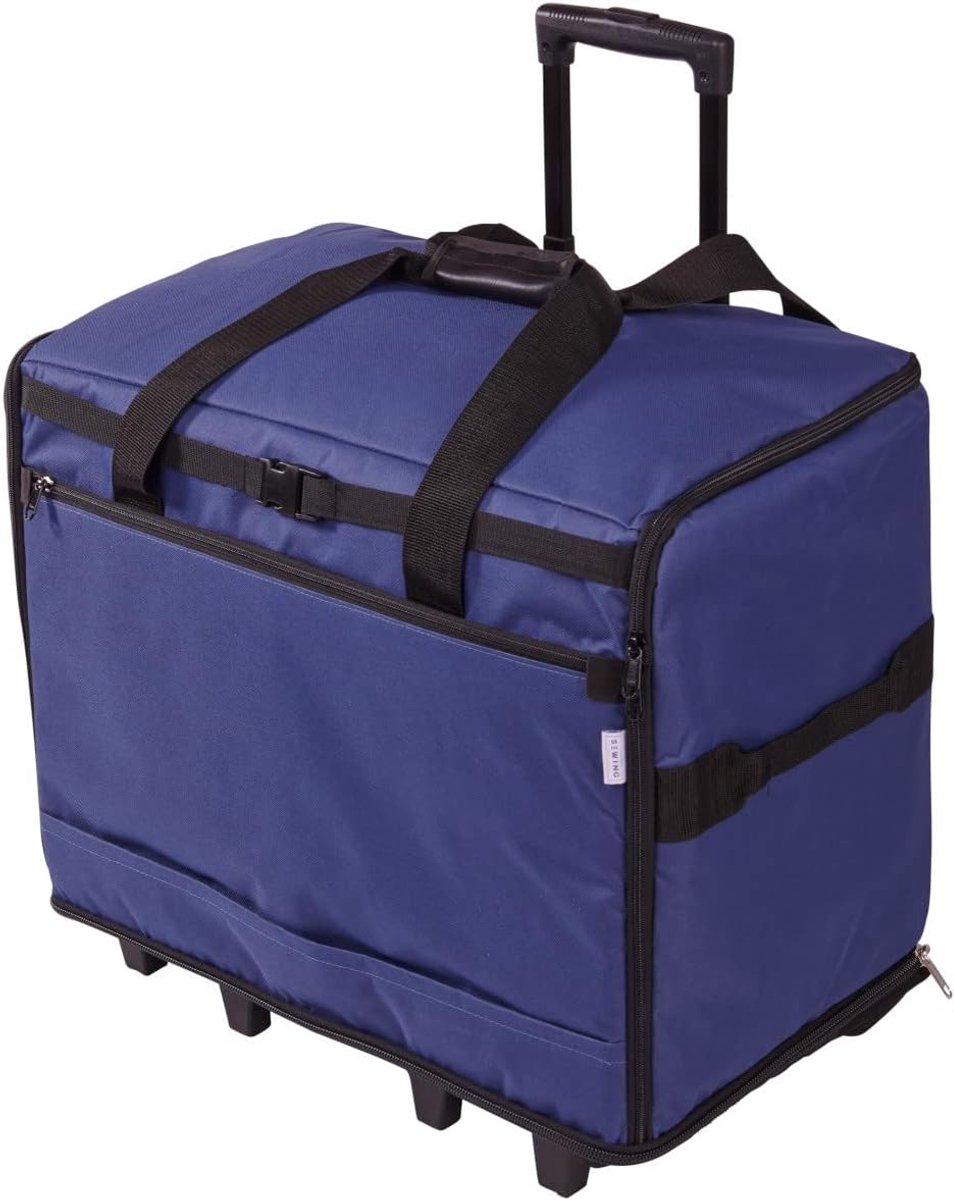 Grote naaimachinetrolley op wieltjes in een duurzame marineblauwe stof, 63 x 43 x 30 cm, Berk 006107/NAVY