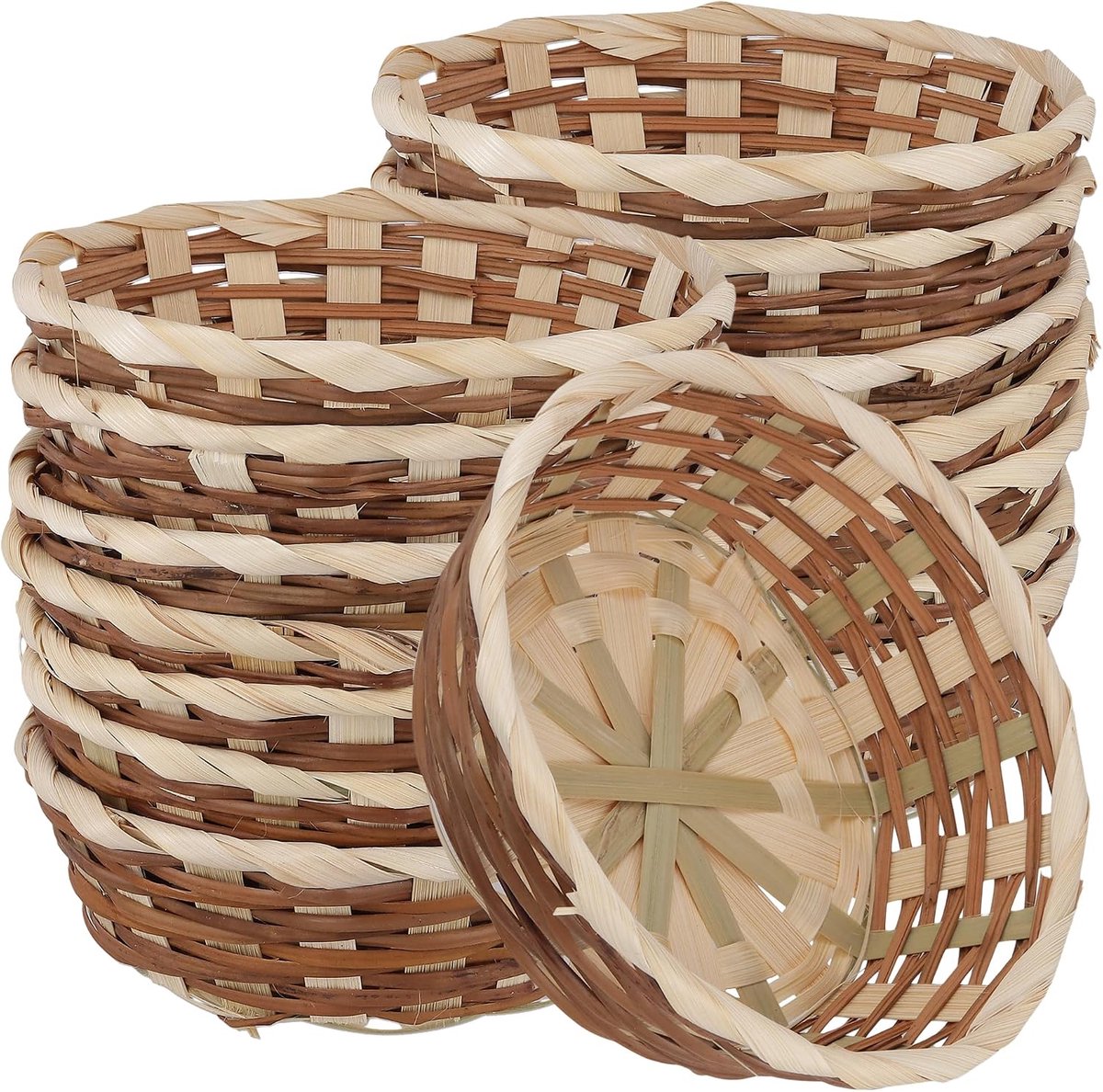 Gevlochten, rond, 17 x 6 cm, bamboe, gevlochten broodmanden, kleine manden, voor het bewaren van gebak, snacks, decoratie, 15 stuks