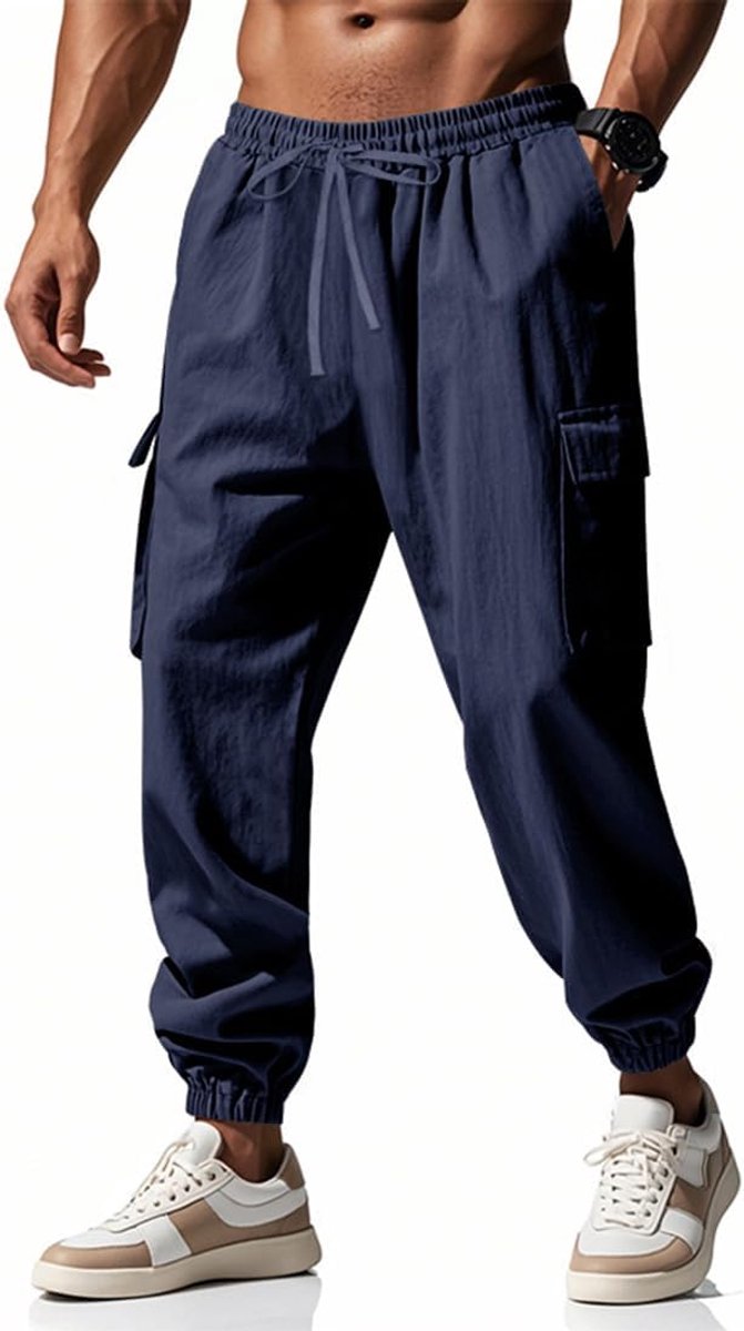herenbroek met zakken en elastische tailleband, casual, licht, voor heren, comfortabel, losse pasvorm, strandbroek, baggy broek, lente