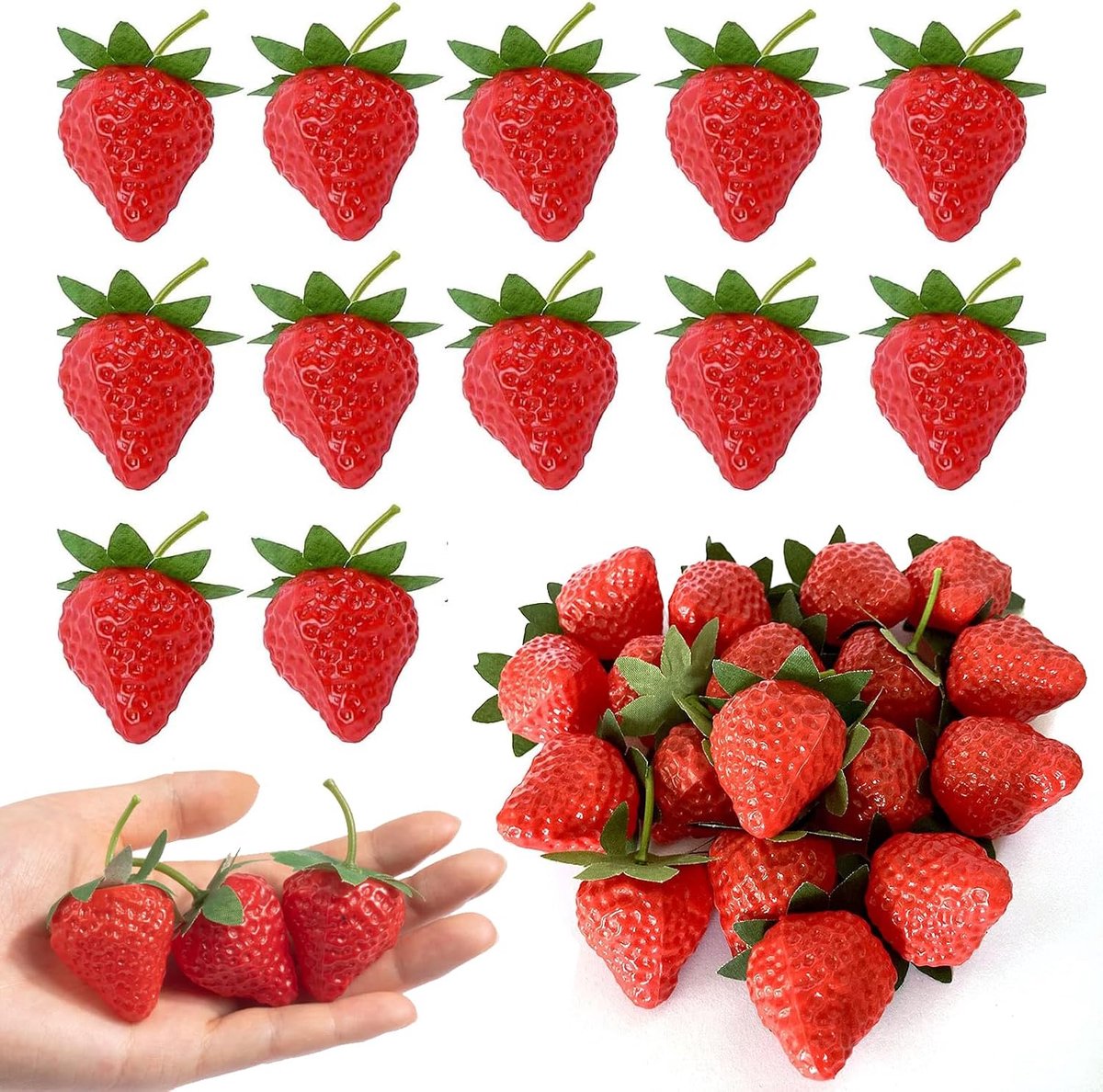 30 stuks kunstrode aardbeien van kunststof, kunstvruchten, aardbeiendecoratie, realistische rode aardbeien, rekwisiet voor fotografie, taartdecoratie, decoratie voor de keuken thuis