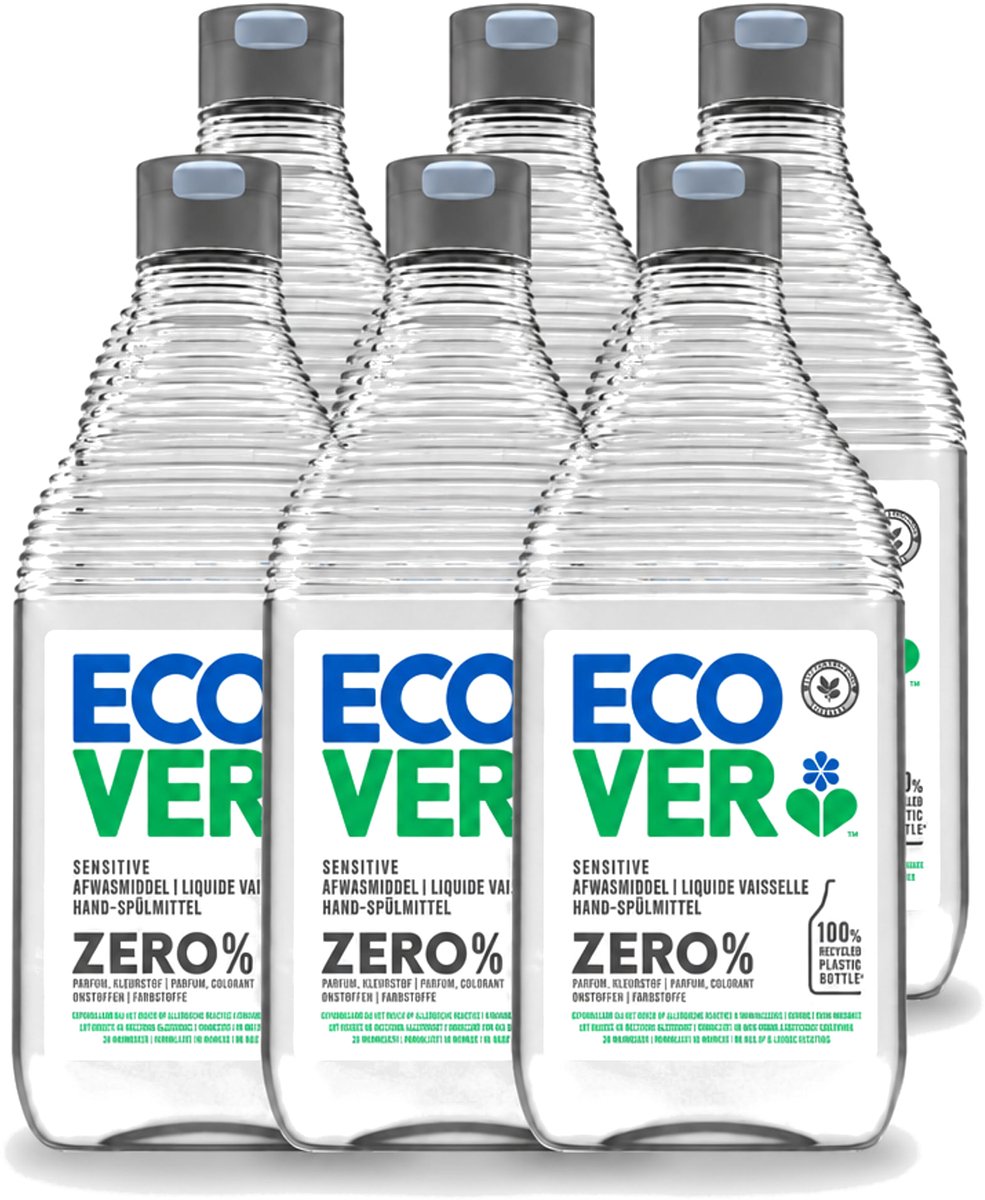 6 x Ecover - Afwasmiddel ZERO - Parfumvrij - 450 ml - Voordeelverpakking - 6 stuks