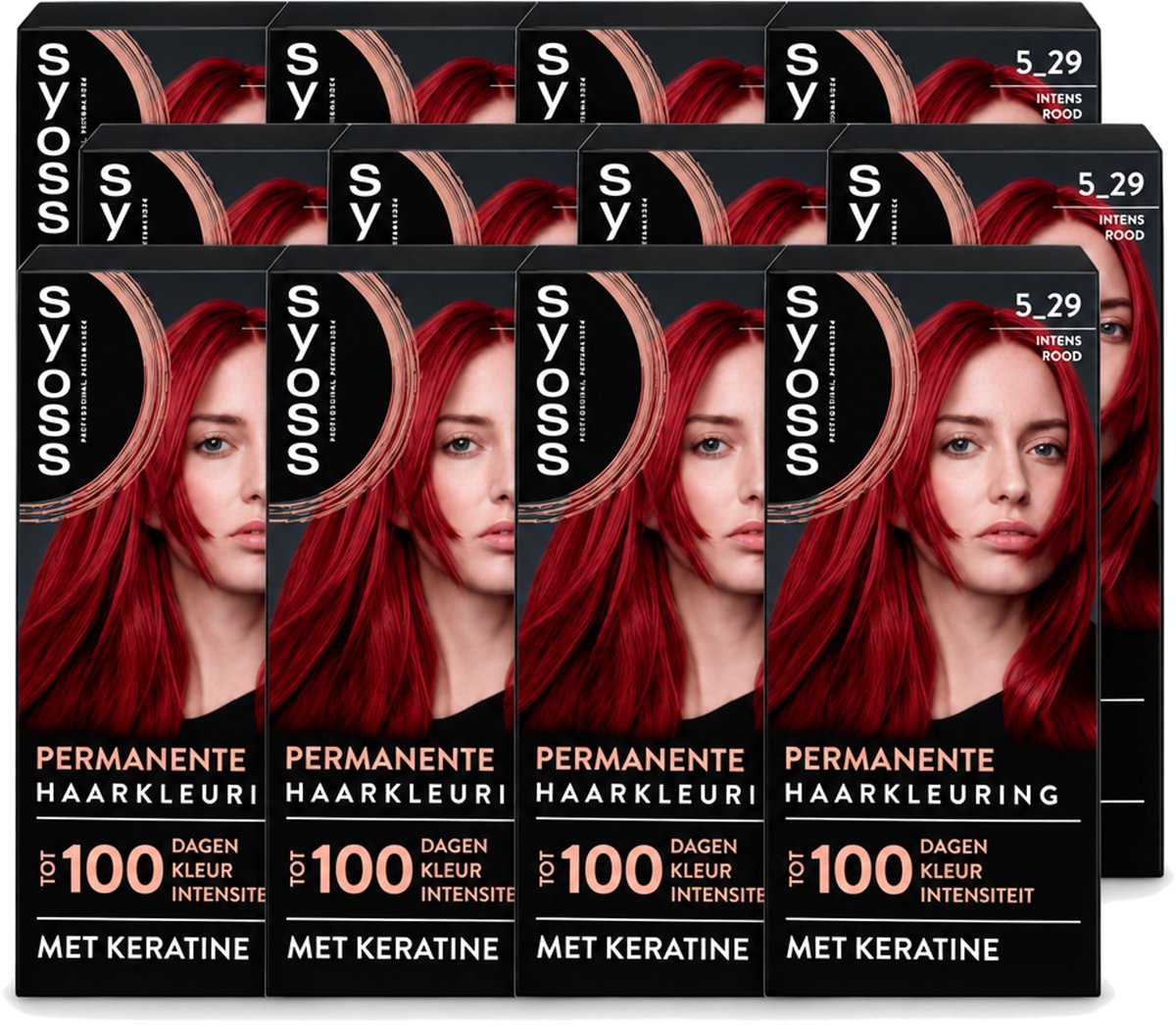 12 x SYOSS - Coloration 5-29 Intens Rood - Haarverf - Grijsdekking - Vermindert Haarbreuk - Voordeelverpakking - 12 stuks