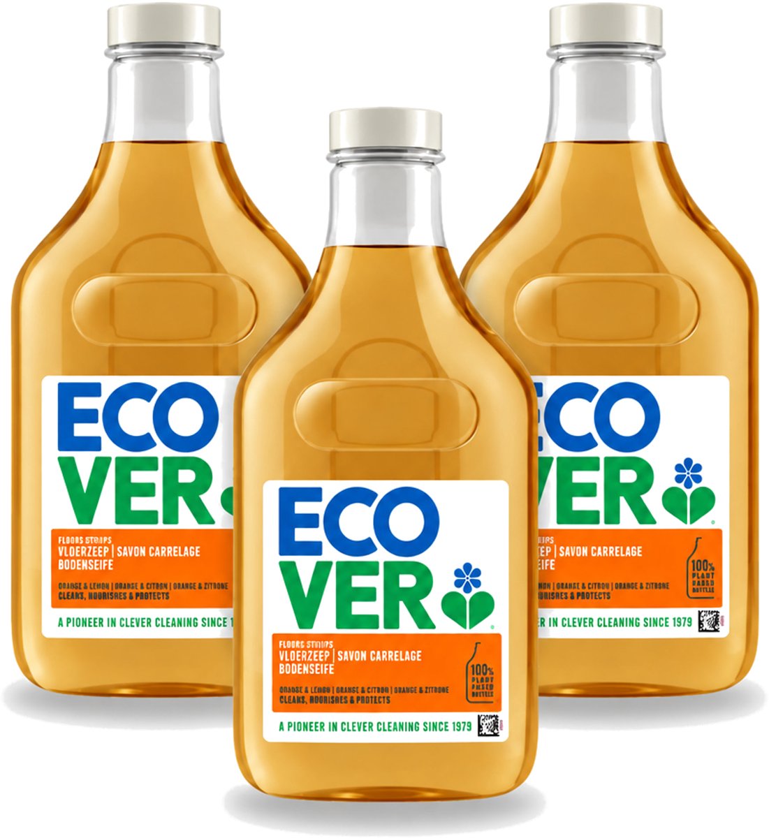 3 x Ecover - Vloerzeep - Sinaasappel & Citroen - 1 liter - Voordeelverpakking - 3 stuks
