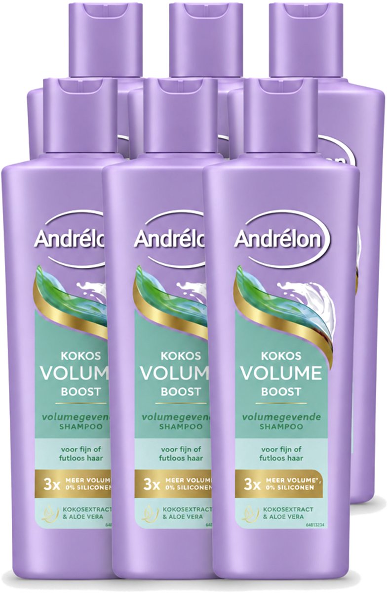 6 x Andrélon – Shampoo – Volume Boost – 250 ml - Voordeelverpakking - 6 stuks