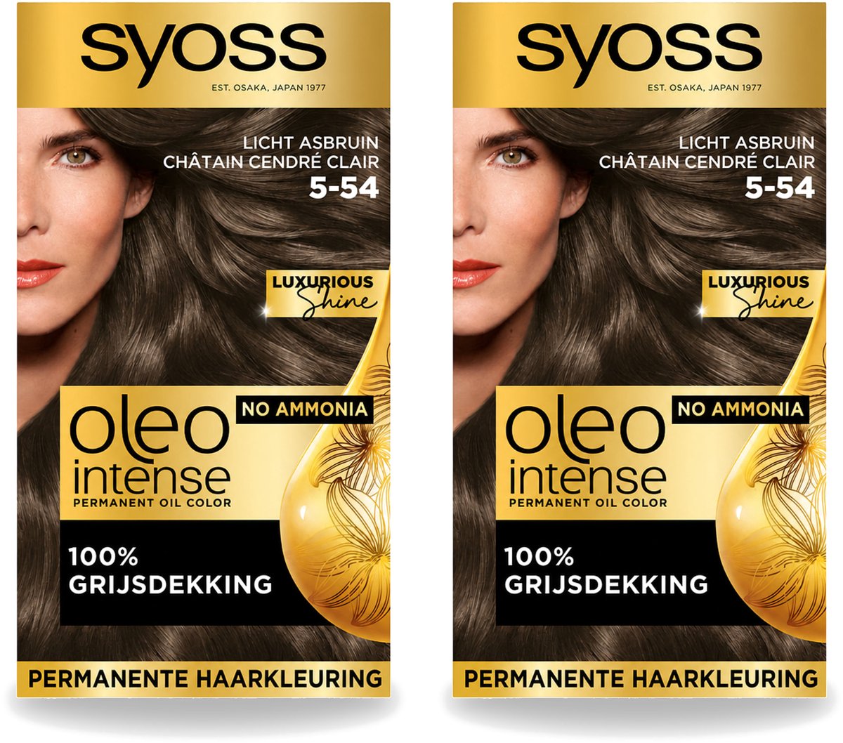 2 x SYOSS - Oleo Intense 5-54 Licht As Bruin - Haarverf - Zonder Ammoniak - Grijsdekking - Langdurige Kleur - Voordeelverpakking - 2 stuks