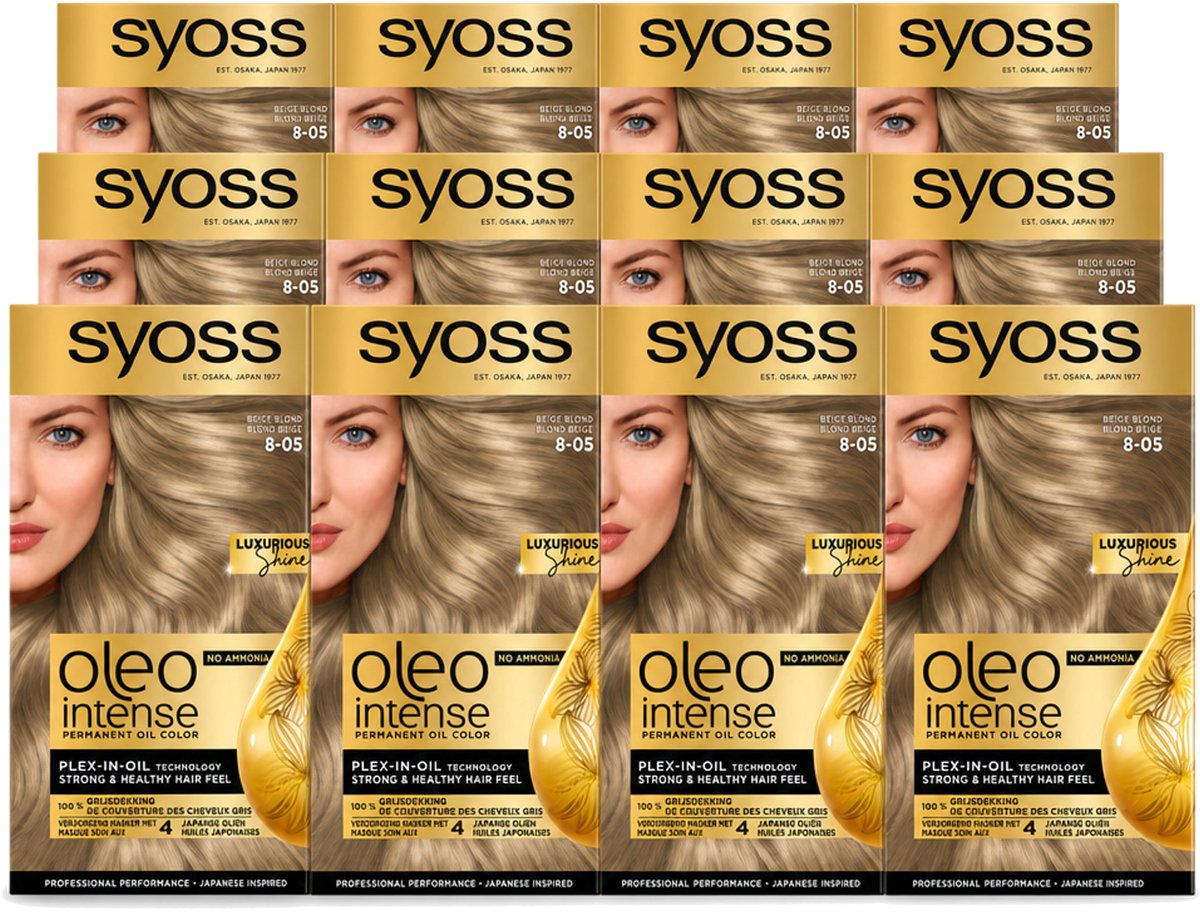 12 x SYOSS - Oleo Intense 8-05 Beige Blond - Haarverf - Zonder Ammoniak - Grijsdekking - Langdurige Kleur - Voordeelverpakking - 12 stuks