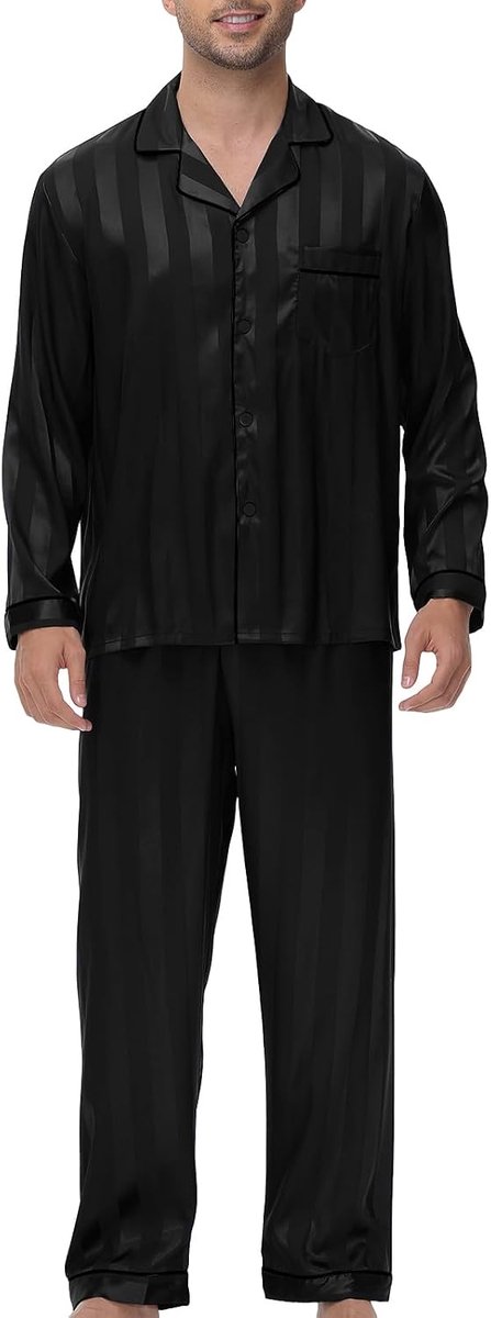 Pyjama voor heren, winter, nachtkleding, pyjama, 2-delig, met knoopsluiting, lange mouwen, lange broek