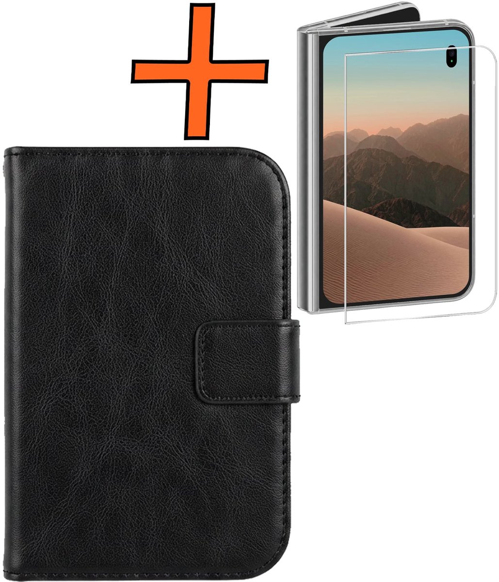 Hoes - Met Screenprotector - Geschikt voor Apple iPhone Duo - Luxe Pasjeshouder - Bookcase Portemonee - Flip Case - Kunstleer Book Case - Flipcase - Book Cover - Walletcase - PortemonneeHoes - Zwart