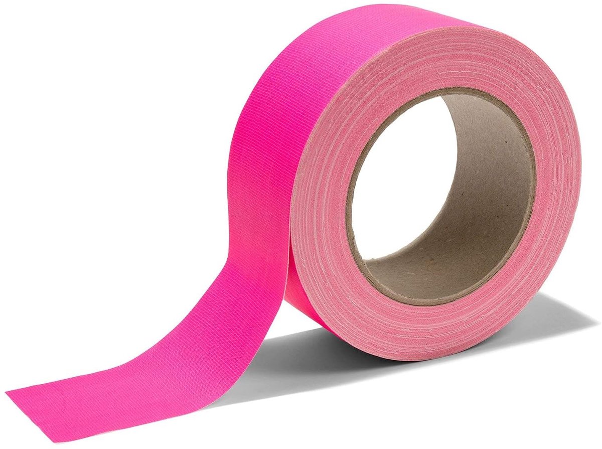 "Gaffa", neonkleurige kleefband van PE-gecoat weefsel, sterk klevende gaffa-band met natuurrubber, breedte 50 mm x lengte 25 m, 0,36 mm dik, mat neonroze