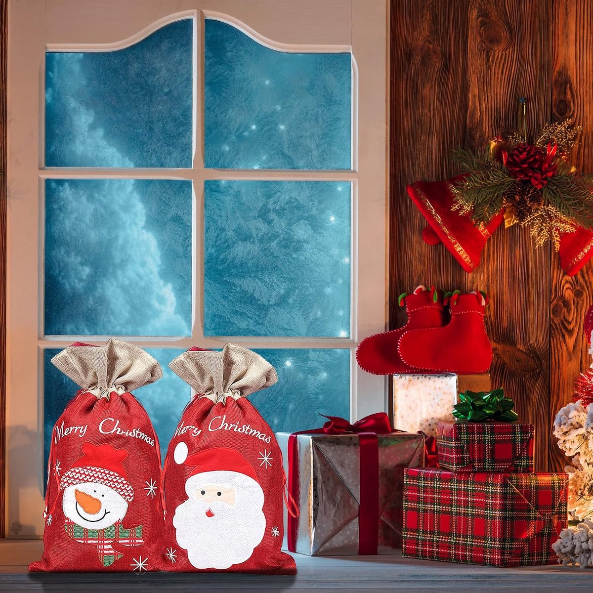 2 stuks kerstcadeauzakjes, kerstcadeauzakjes, kerstmanzak met trekkoord, kerstzakjes, cadeautassen voor kerstdecoratie